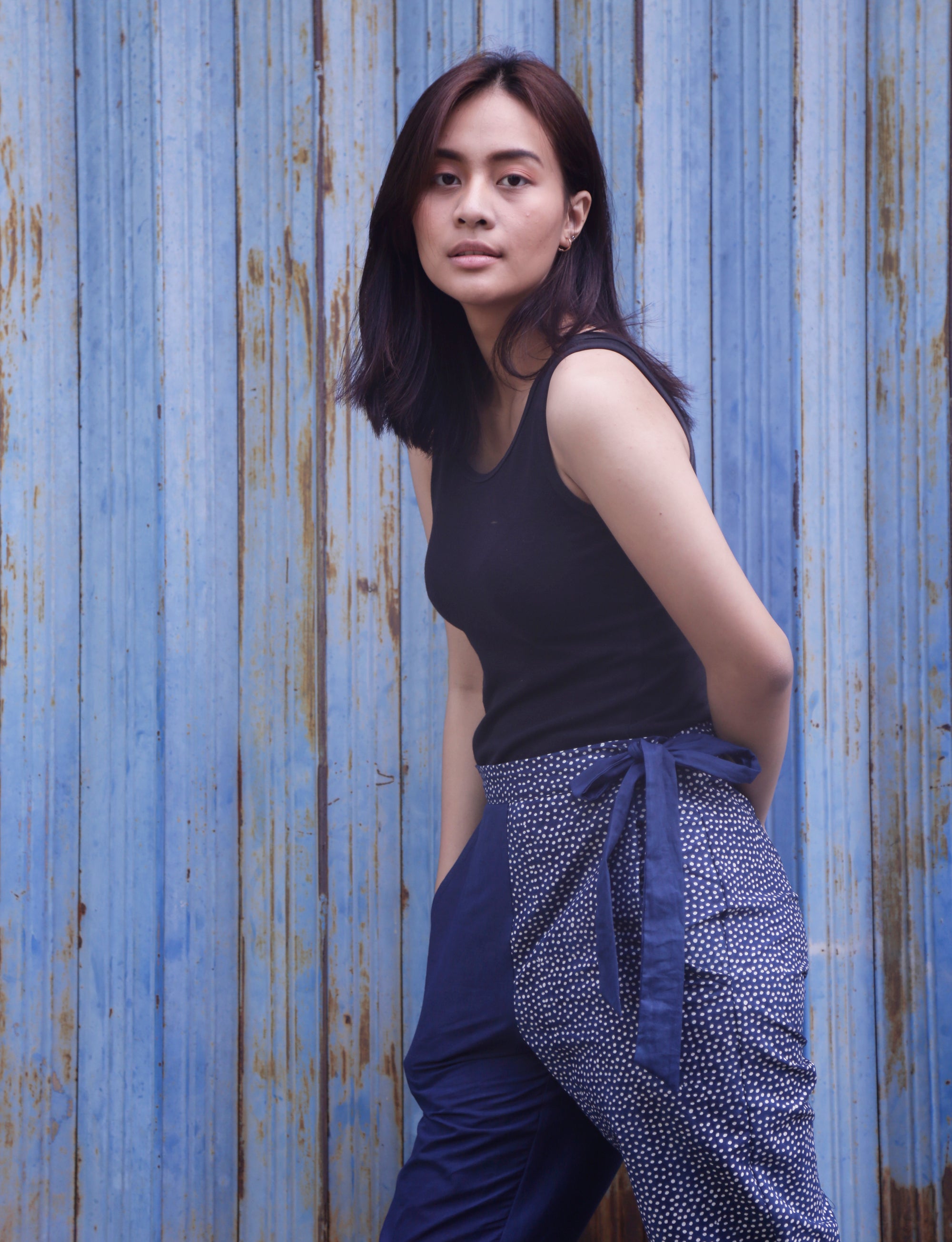 Side Tie Pants / Block Printed - Seed / Indigo