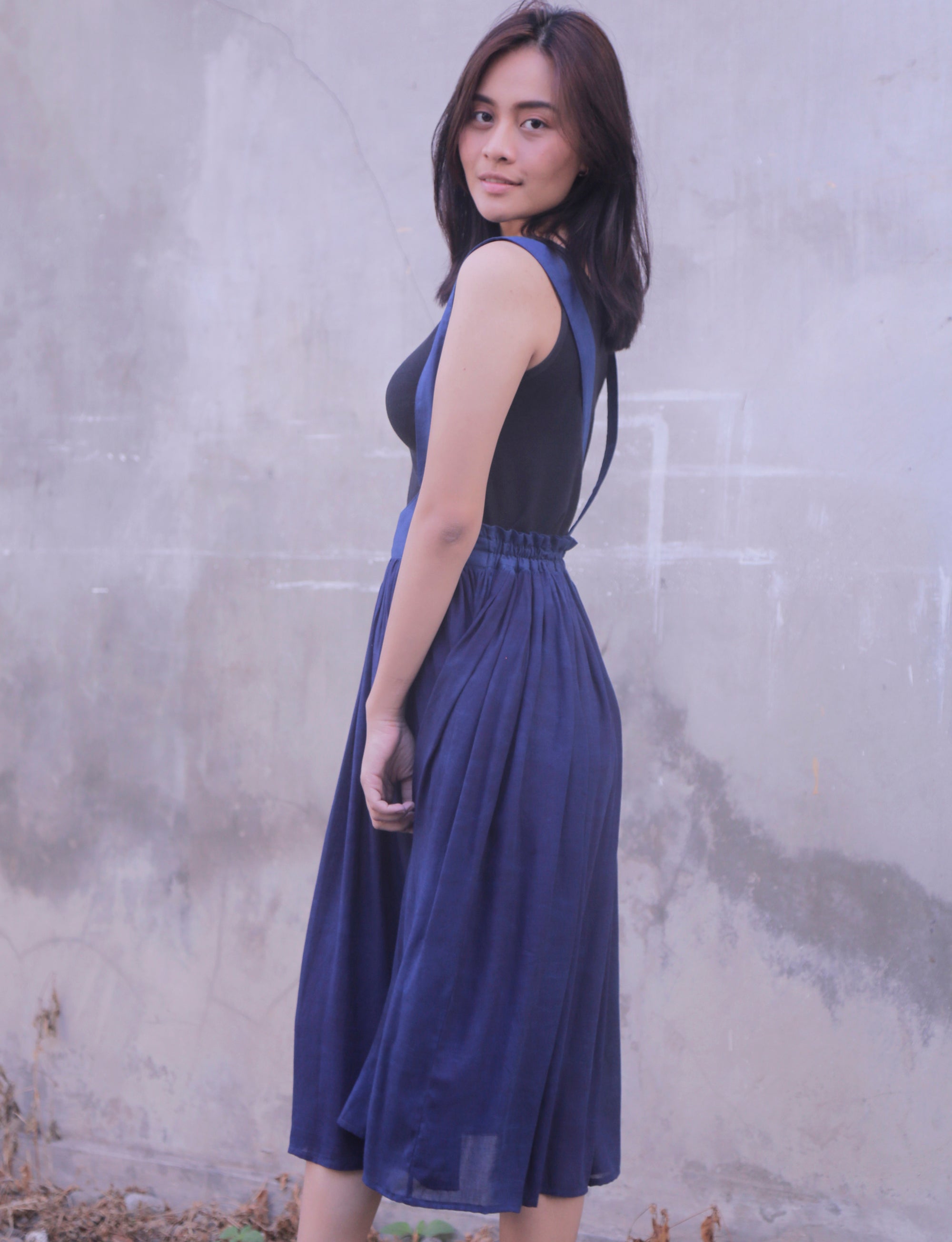 Suspender Flared Skirt / Indigo