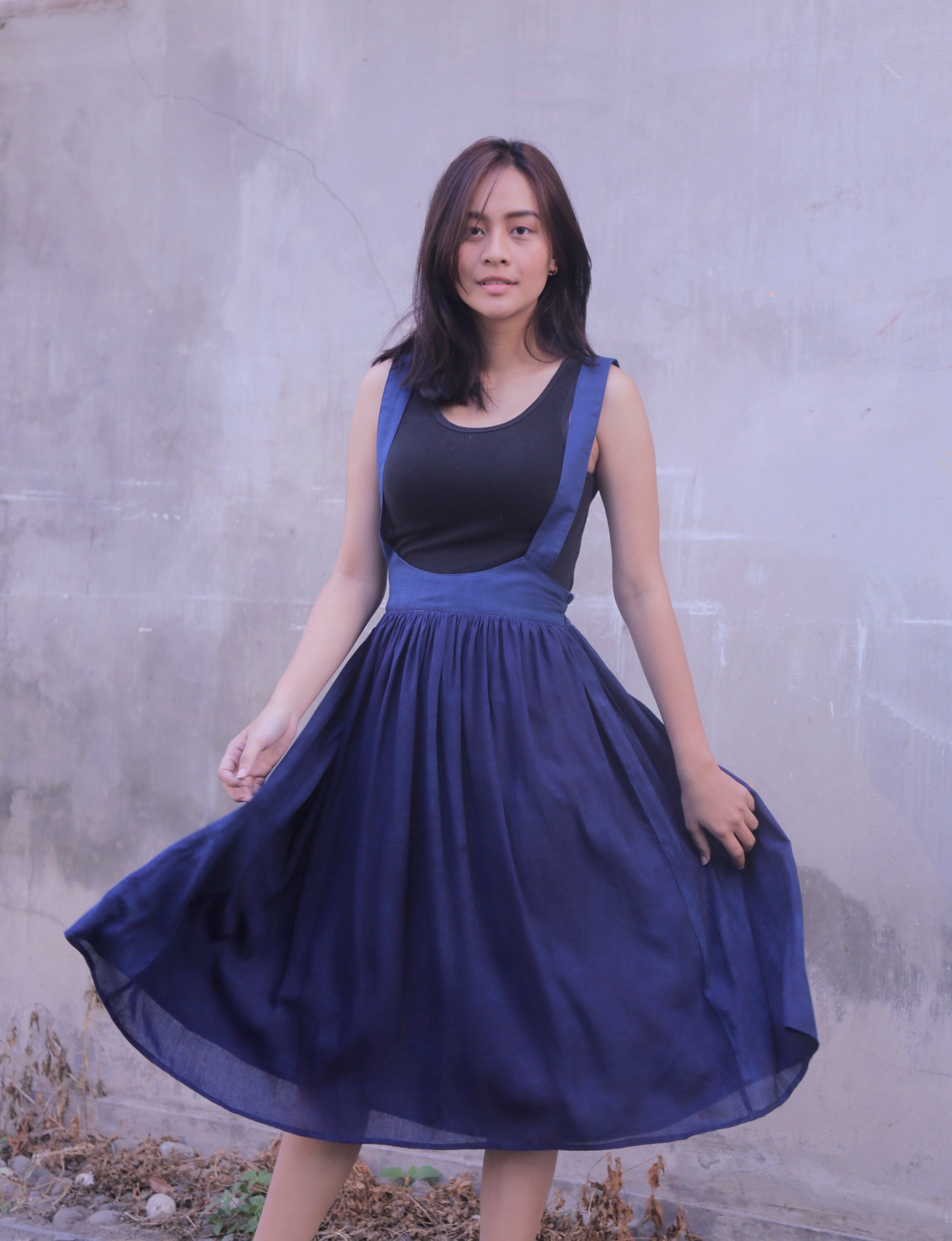 Suspender Flared Skirt / Indigo