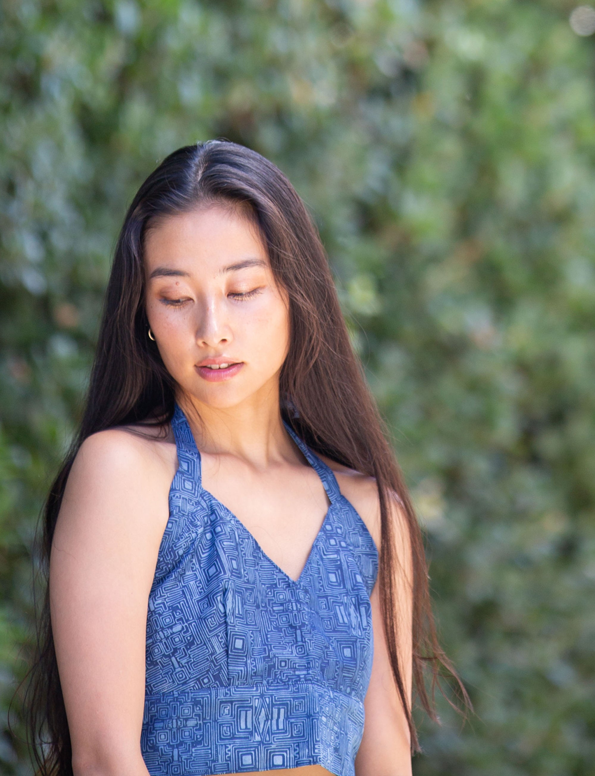 Bra Top / Block Printed - Time / Indigo