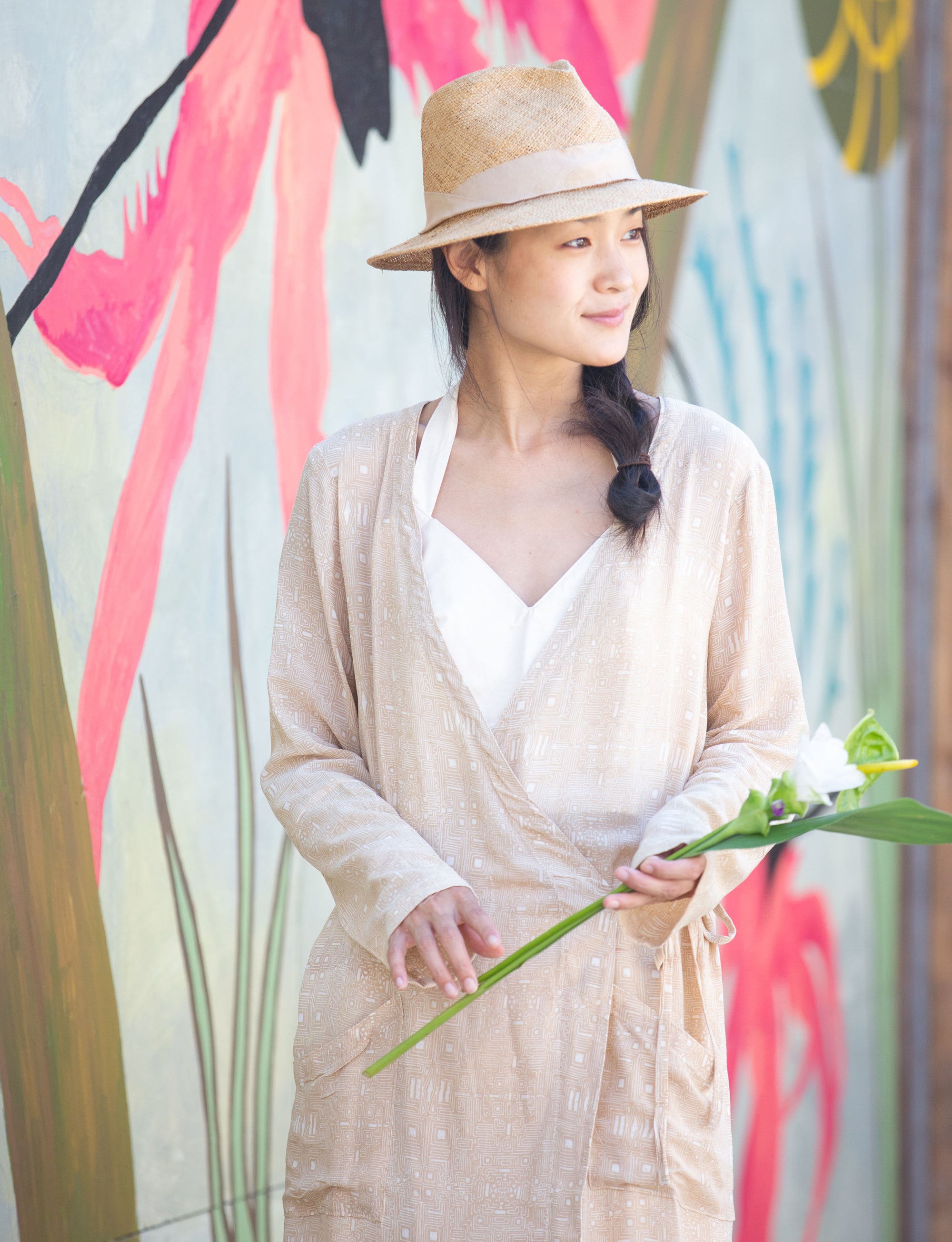 Long Shirt / Block Printed - Time / Sand