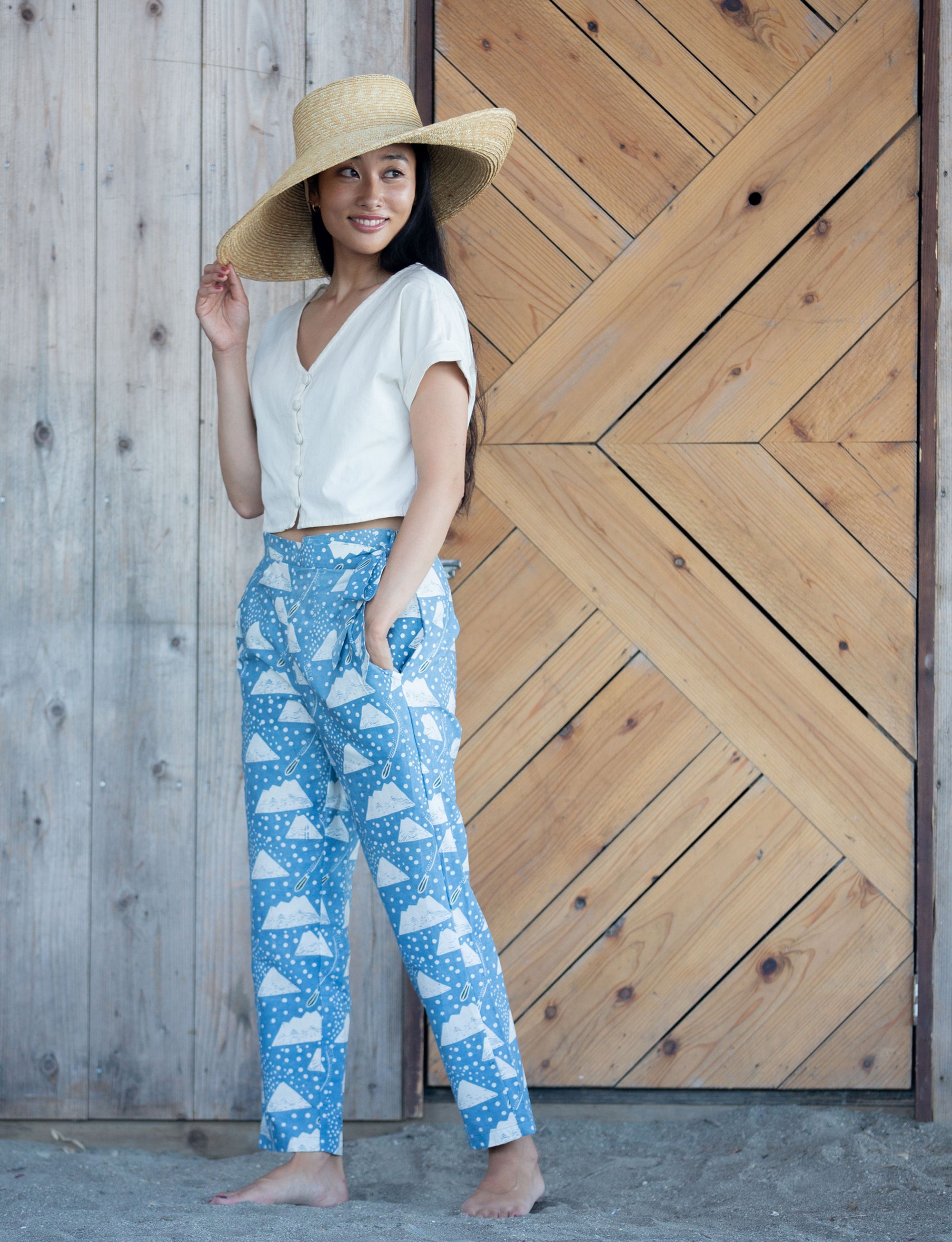 Side-Tie Pants / Block Printed - Niseko Indigo