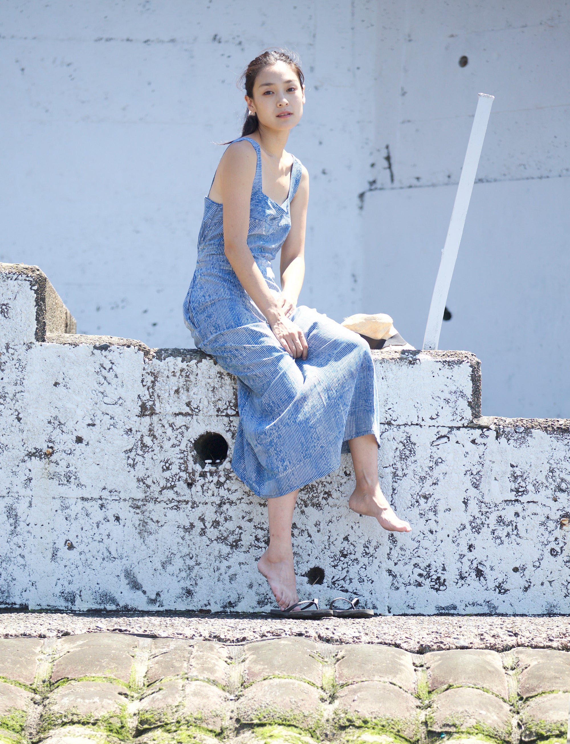 Semi Sheer Maxi Dress / Block Printed / Indigo