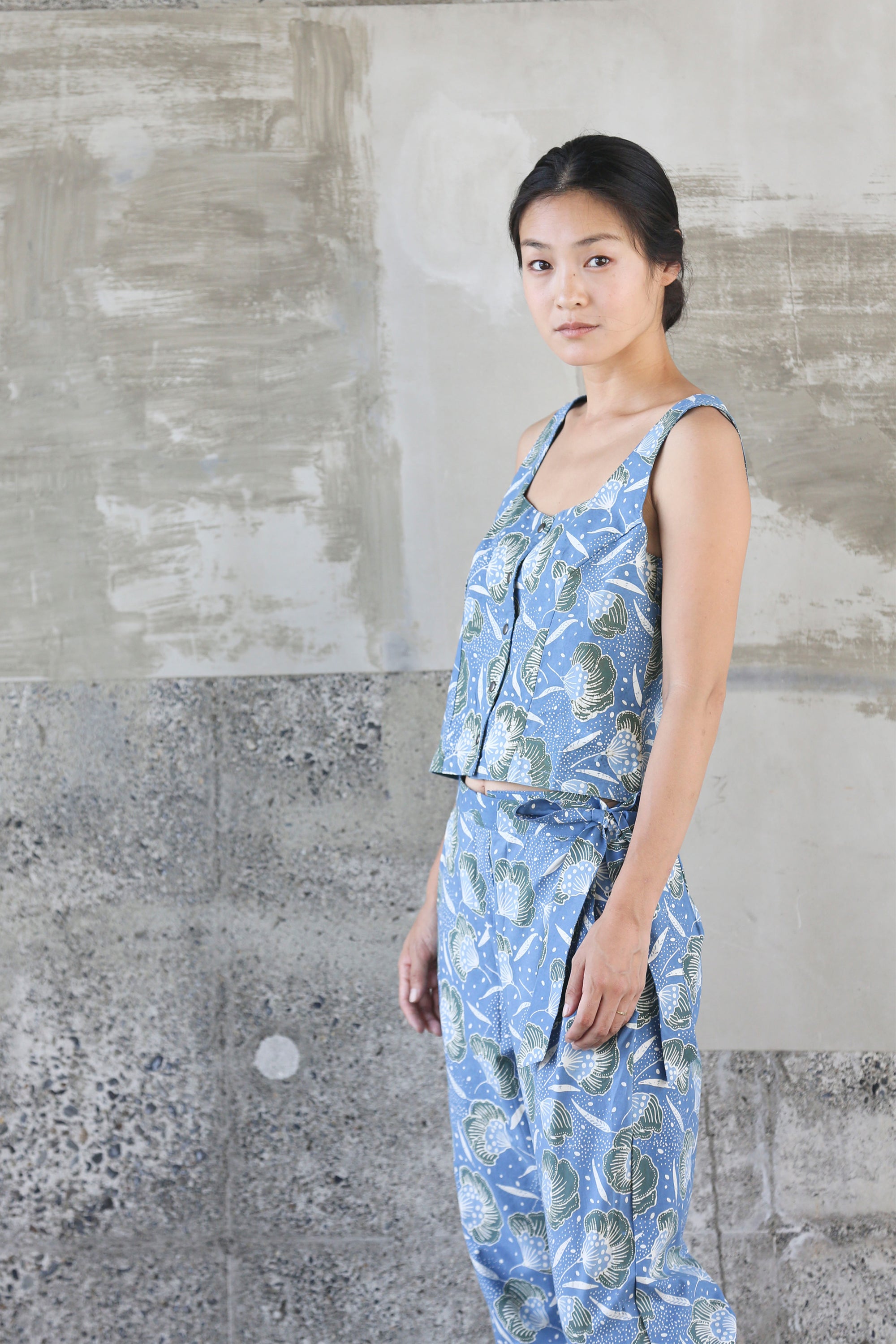 Top & Pants Set / Block Printed - Flower / Indigo